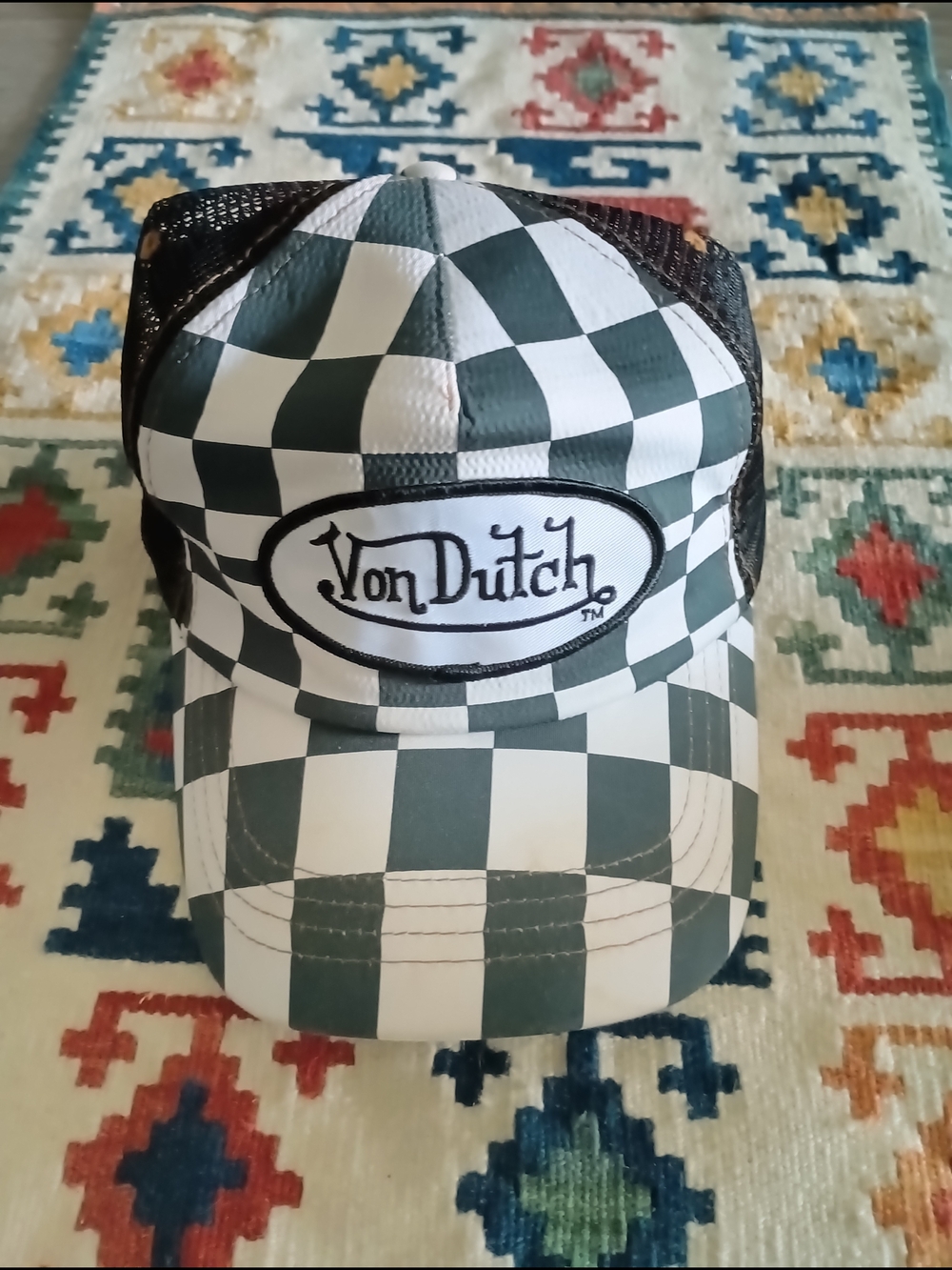 Von Dutch Checkerboard Mesh Trucker Hat - Green & White